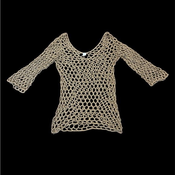 Fish Net Tan Beige Long Sleeve Top One Size - Picture 5 of 5